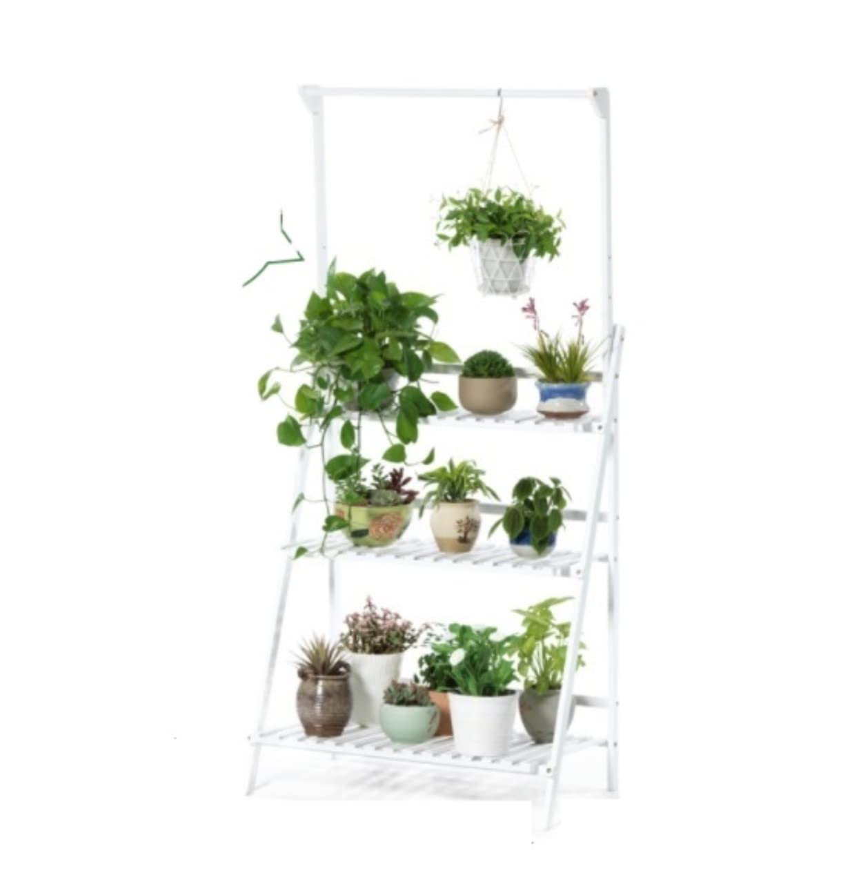 YYLMKMFC-AE Plant Stand Shelves Flower Holder 3-Tier Folding Pot Organizer Display Rack Adjustable Outdoor Shelf(White,40 * 70cm)