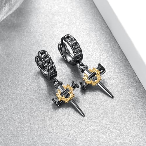 Black Nails Cross Earrings 925 Sterling Sliver Cross Hoop Earrings Christian Jewelry Gifts for Men3
