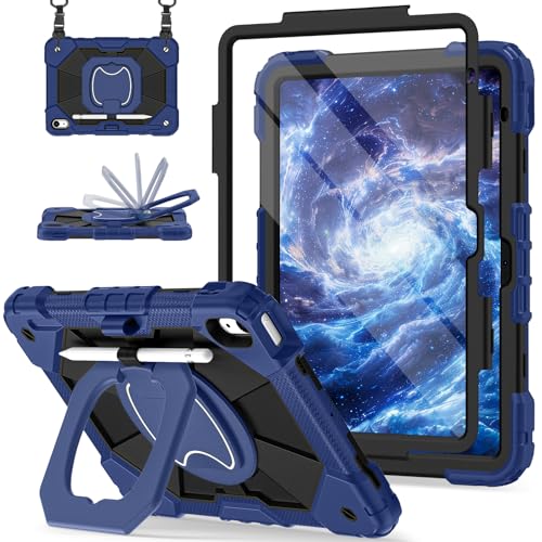 Image of Scnioy Case for iPad (A16) 11th Generation 11 Inch (2025) / iPad 10th Generation Case 10.9 Inch (2022) with 360 Rotating Stand Screen Protector Pen Holder Shoulder Strap, Navy Black