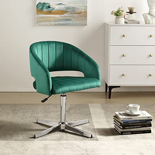 Art Leon Modern Desk Chair No Wheels, Velvet Home Office Chair, Adjustable Height Swivel Chair, Accent Armchair With Aluminum Alloy Base For Small Space Home Office, Green #TOP11