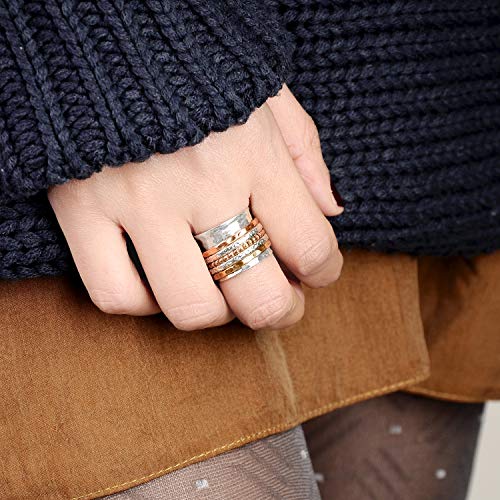 Boho-Magic Spinner Ring For Women 925 Sterling Silver With Copper And Brass Fidget Bands Wide (8) #TOP5