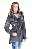 Cipo & Baxx Damen Parka Outdoorjacke Lang Kapuzenjacke Mantel Kunstfell Patches Winterjacke Anthracite M