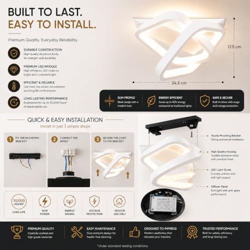 Image of 50W LED Ceiling Light, Square Chandelier Lamp, 3 Color Modes Warm /Natural /Cool White, CRI 97 Anti-Glare Eye Protection, for Bedroom, Living Room, Hall, Dining Room, Office