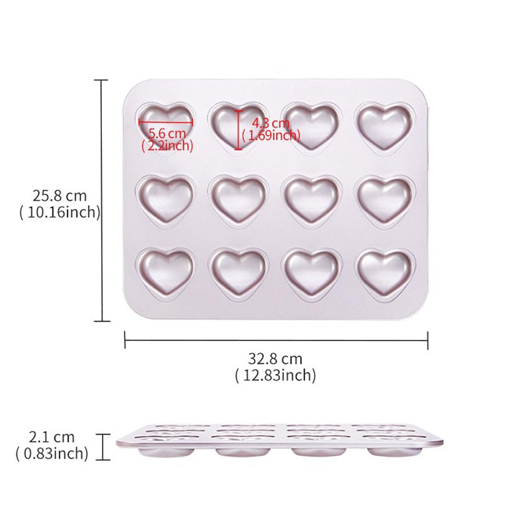 CANDeal Moule À Muffins En Forme De Cœur À 12 Cavités Pour Mini Gâteau Au Cœur, Plaque De Cuisson Antiadhésive Pour Four Madeleine, En Acier Au Carbone Robuste