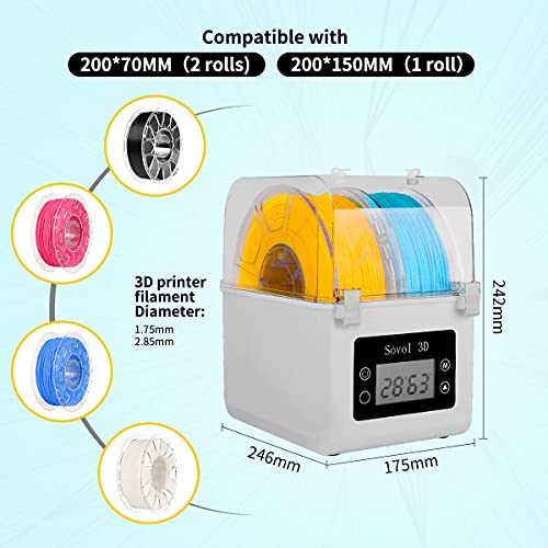 Image of Sovol Filament Dryer 2026, SH01 Filament Dehydrator 3D Printer Spool Holder with Upgraded Fan, Dry Box for Keeping Filament Dry, Compatible with 1.75mm, 2.85mm PLA PETG TPU ABS