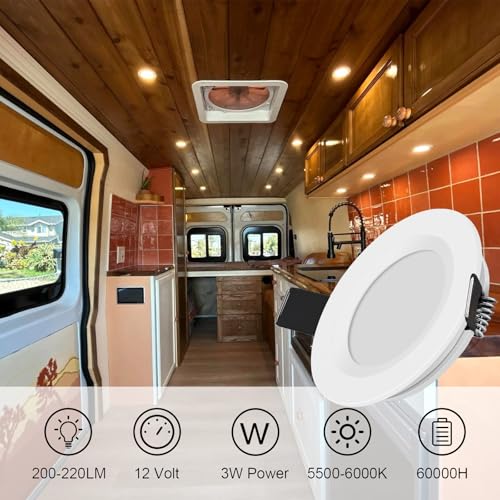 Image of RVZONE RV Boat Recessed Ceiling Light 6 Pack 12V LED Puck Light with Hole Puncher DC 12V 3W Full Aluminum Downlights for Under Cabinet Camper Vans RV Interior Lighting,2700-3200K