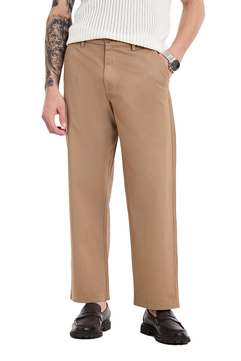 snitch Men Casual Wear Chinos | Baggy Fit Wide-Leg Solid Trousers | Stretchable Cotton Blend Pants for Summer Outings-picture-53