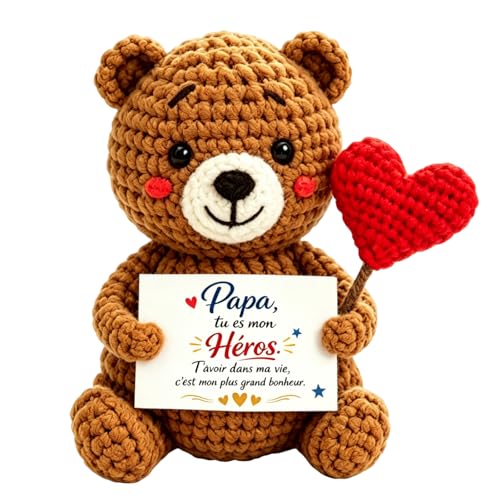 Gkmamrg Cadeau Fete des Peres | Ours en Tricot Positif – Fait Main comme Cadeau Papa pour Son Anniversaire | Cadeau Papa Particulier et Sentimental