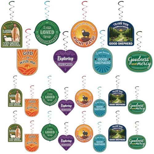 ReliThick 24 Pack 2026 VBS Hanging Decorations Emerald Themed Spiral Swirl Decorations Spiral Paper Hanging Decor for Summer Sunday School Religious Church Classroom