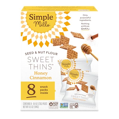 Simple Mills Snack Packs Honey Cinnamon Seed & Nut Flour Sweet Thins, Paleo Friendly & Delicious Sweet Thin Cookies, Good for Snacks, Nutrient Dense, 8 Pack (6.5 oz Pack of 1)