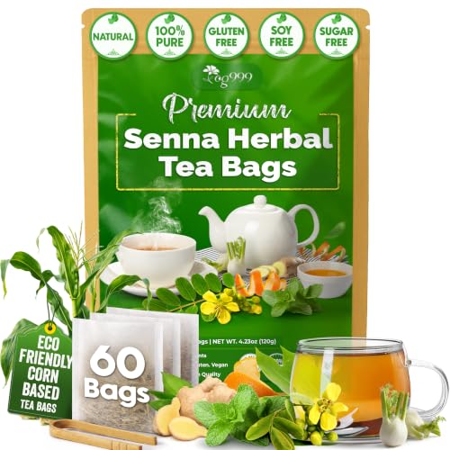 TOG999, Premium 60 Senna Herbal Tea Bags, 100% Natural &amp; Pure. Hand-made Blend Herbal Tea. No Sugar, No Caffeine, No Gluten, Vegan.