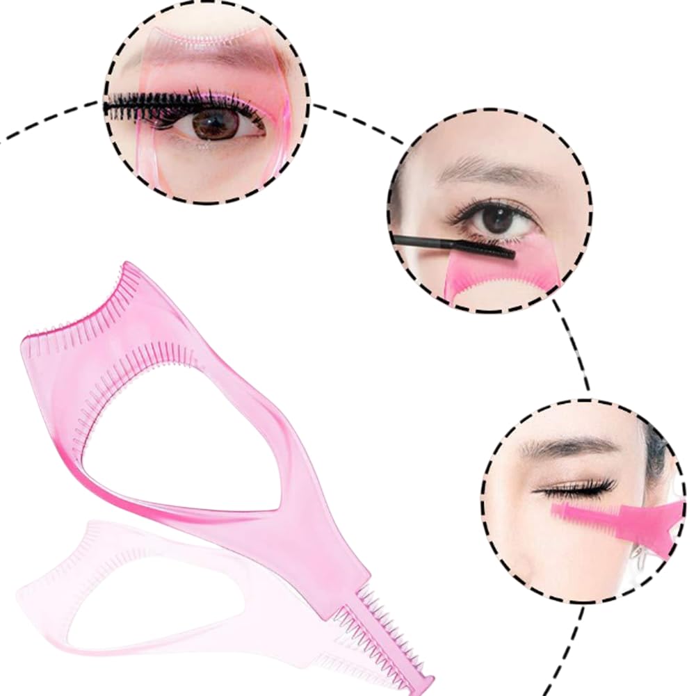 2 Pcs 3 in 1 Eyelash Tool Mascara Applicator Comb Guide and Brush Curler Plastic Eye Makeup Tool Set (Pink + Blue)