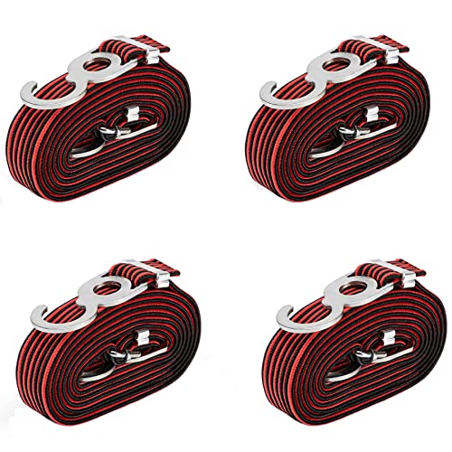 4 Stück Bungee-Seile mit Haken, 203,2 cm, verstellbar, strapazierfähig, flach, hochelastische Gurte für Ladung, Autoabdeckung, Gepäck, Planen Cover