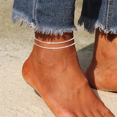 Image of Gold /Silver Anklets for Women Ankle Bracelets for Women Waterproof Beach Layered Anklet Bracelets for Women Cuban Link Anklets Set Dainty Cute Heart Butterfly Anklets Non Tarnish Jewelry Gift