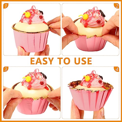 Image of 300 Pack Pink Gold Cupcake Liners Bulk Disposable Foil Muffin Cup
