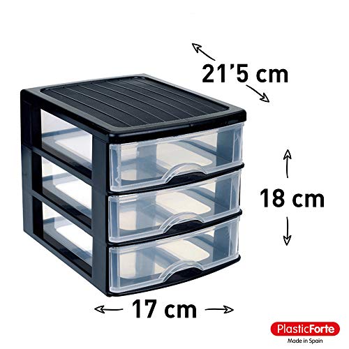 Miniatura 3 de Plastic Forte, Cajonera Guadiana Sobremesa, Negro, 3 Cajones