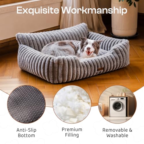 MEWOOFUN Hundesofabett - Katzenbetten für Hauskatzen Weich und Flauschig, Katzensofabett Kleines Hundebett für Hunde und Katzen, Beruhigendes Hundebett (Grau, 91x72x30cm)
