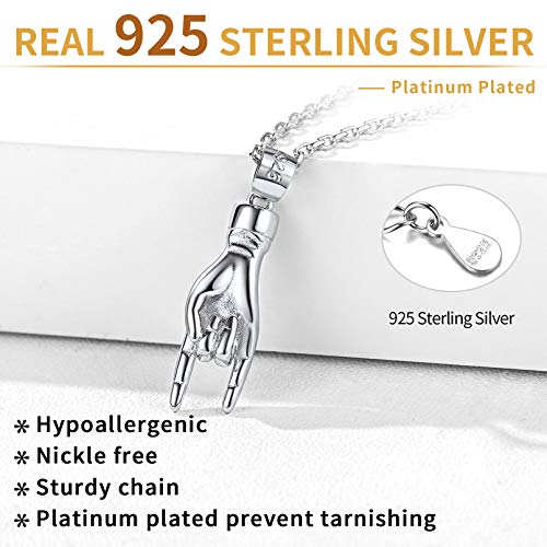 Chicsilver 925 Sterling Silver Italian Hand Charm Mano Cornuto Good Luck Sign Pendant Necklace For Women Men, 18 Inch #TOP3
