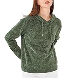 Simple&Opulence Women's Chenille Sweater Drawstring Hooded Long Sleeve Pullover Ribbed Cuff Hem Jumper Tops(Olive Green,XL)