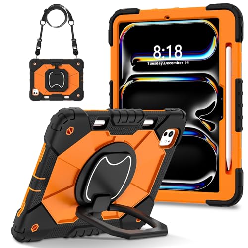 Étui iPad Pro 11 2024 M4 avec porte-crayon antichoc noir et orange
