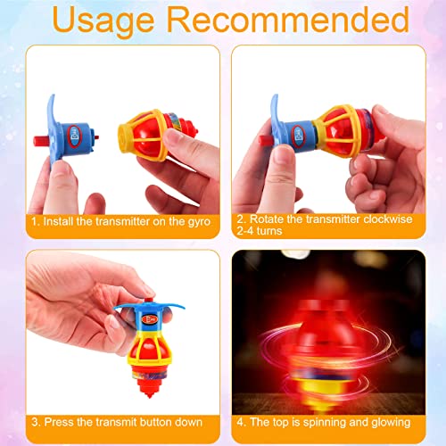 image for Bamugoo 20-Pack LED Light Up Flashing Spinning Tops with Gyroscope, Sp