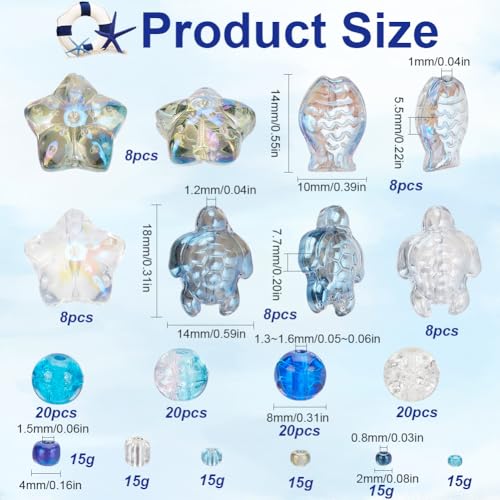SUNNYCLUE 1 Box 3000+Pcs Starfish Beads Bulk Ocean Themed Beads Blue Sea Turtle Bead Glass Ocean Beads Summer Hawaii Beach Beads Glass Spacer Beads for jewellery Making DIY Bracelet Earrings Necklace - Image 2