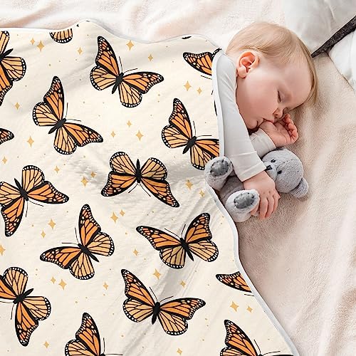 Image of Swaddle Blanket for Brown Monarch Butterflies Baby Receiving Blanket Muslin Baby Swaddles Soft Cotton Breathable Nursery Blankets for Unisex Boys and Girls 30x40 Inch