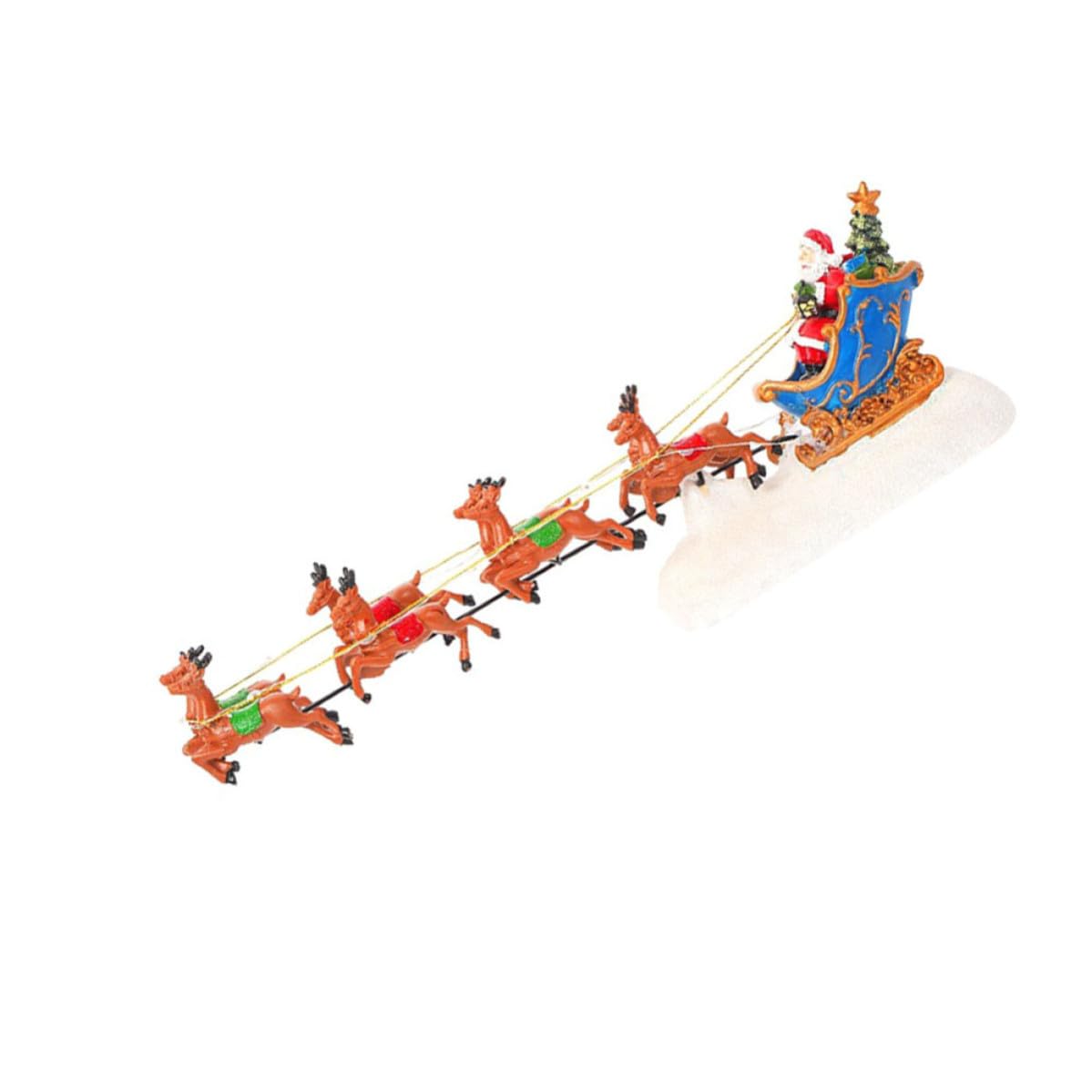 Decorazione Natalizia in Resina Renna Luminosa e Slitta Musicale per Casa, Ornamento Natalizio Luce LED per Feste di Natale