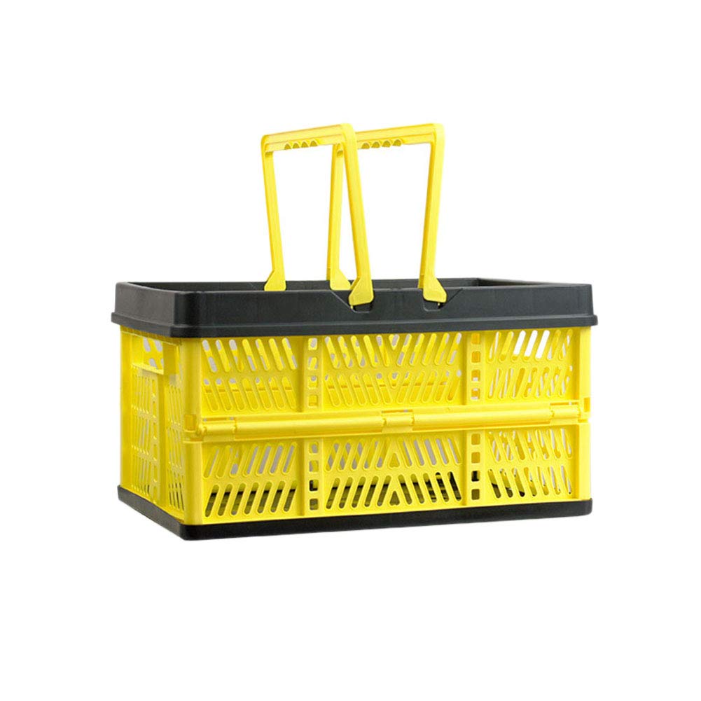 Cestas de almacenamiento plegables con asas, cajas de transporte de plástico apilables para compras, contenedores amarillos y negros de 20 L (38,5 x 25 x 20 cm)