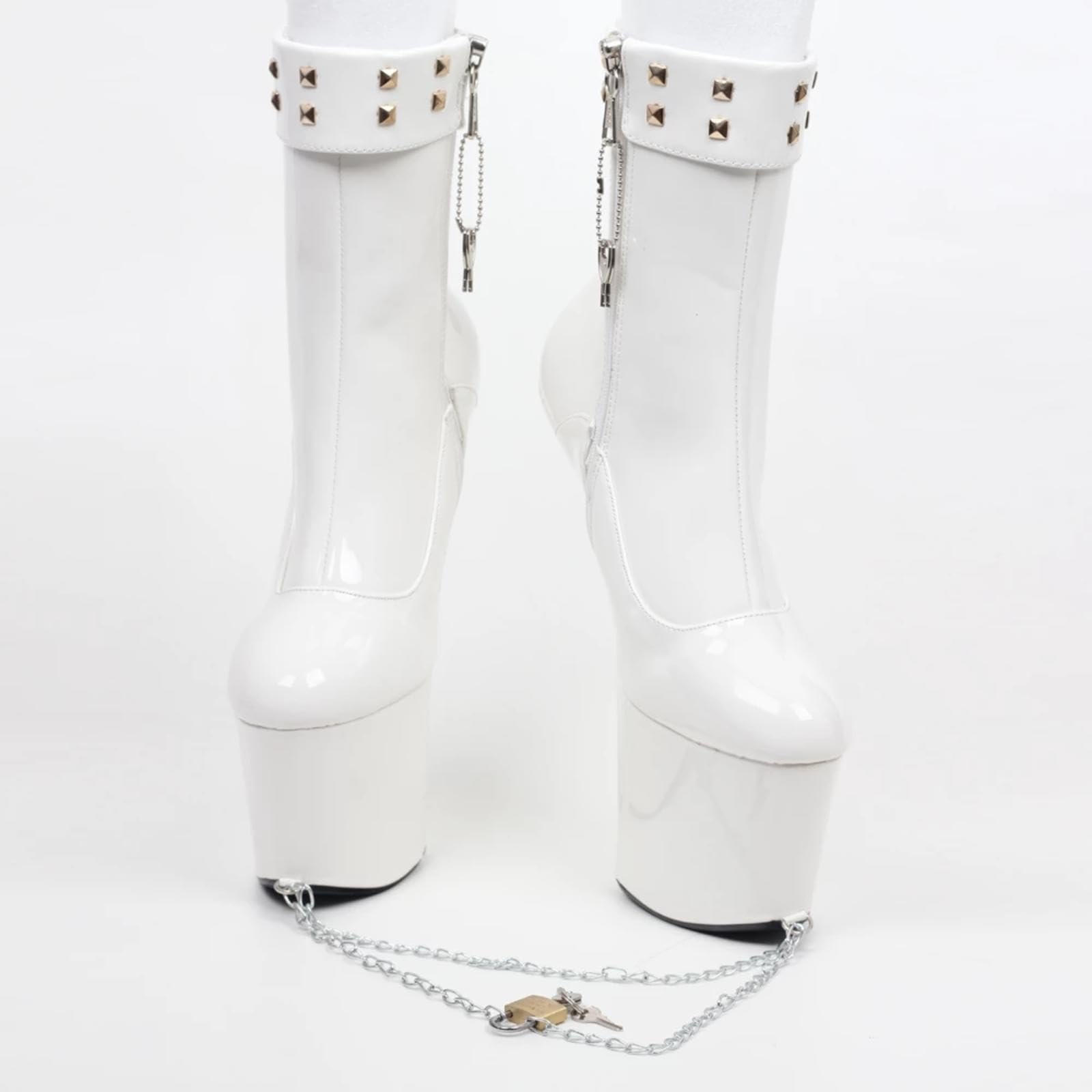 Ballet Heels AbschließBar High Heels Sexy Plateau Heelless Ballet Heels Extrem Superhohe Stiefeletten,White-45