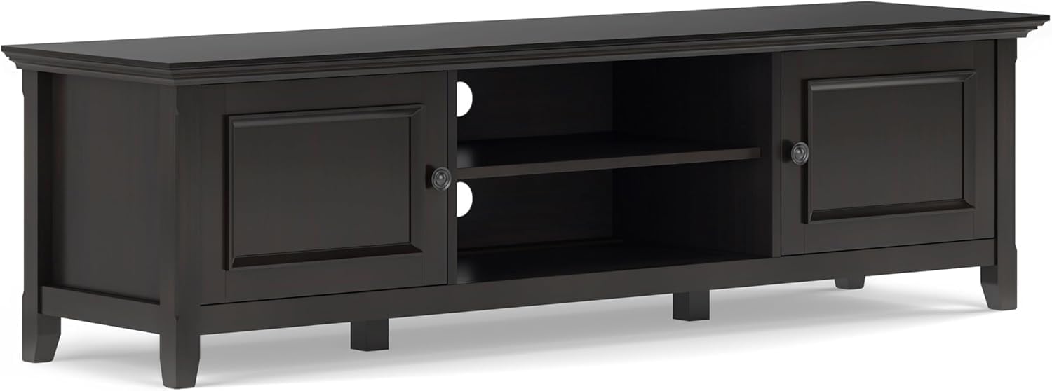 - Bablon 72-Inch Wide Solid Wood TV Stand, Transitional Low Media Console with Adjustable Shelves & Cable Management – Fits TVs up to 80 Inches (Hickory Brown)