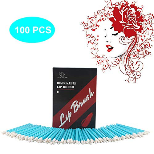 Cepillo de Labios Desechable,LUOLLOVE 100 PCS/Bolso Pincel Para Brillo de Labios Sin Pelusas y Sanitario,Desechable Pinceles de Labios para un Look Perfecto(Azul)