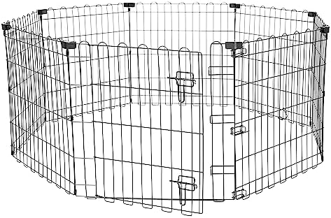 Amazon Basics Parc de jeu et d’exercice pliable en métal pour chiens et animaux de compagnie, Avec porte, 61 cm, Noir, Carré,