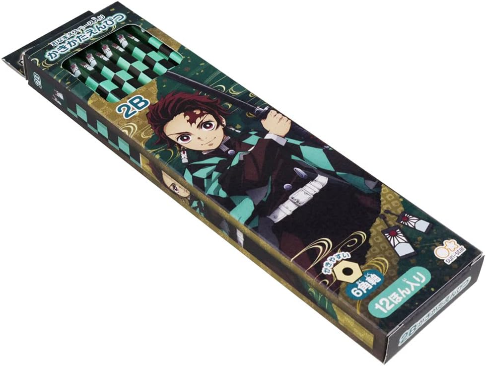 Sun-Star Stationery S5016860 Demon Slayer Pencils, 2B, Dozen, 12 Pieces, Tanjiro Kamado
