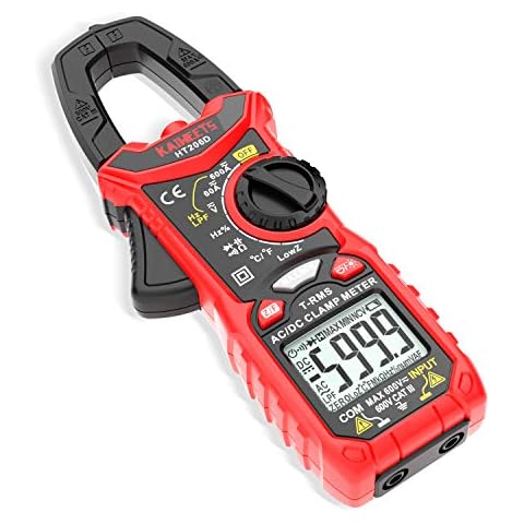 KAIWEETS HT206D Clamp Meter, 6000 Counts Auto-Range Multimeter 600A AC/DC Current, 600V AC/DC Voltage with LCD Backlit, Capacitance, Continuity, Resistance, Duty, Diodes, Frecruncy, Temperature, NCV Cover