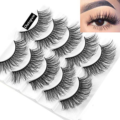 Outopen 3D Mink Lashes Natural Wispy False Eyelashes 15Mm Fluffy Long Eye Lashes Eye Makeup Tools 5 Pairs Pack(Q1 | 13-15Mm) #TOP1