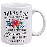 DQG CVT Best Sister-in-Law Mug - Thank You for Being My Sister In Law Coffee Mugs - Funny Sister-In-Law Gift - Unique Family Gag Gift - Birthday Christmas Novelty Present Ideas Cup Ceramic 11oz