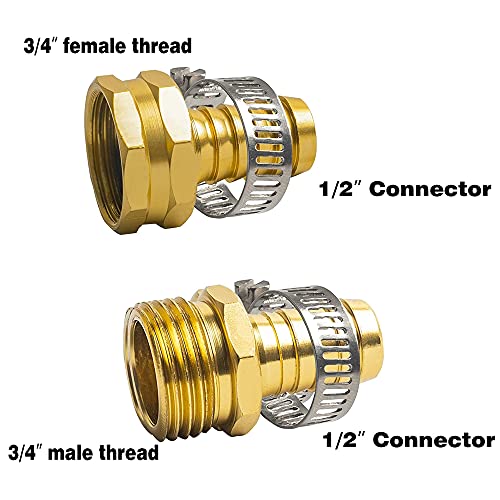 Hourleey Garden Hose Repair 1/2 Inch, Aluminum Mender Hose Connector Fitting With Clamp, Fit 1/2" Male & Female Hose Connector, 3 Sets #TOP2
