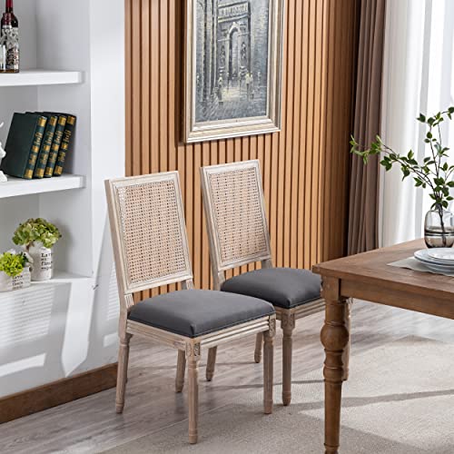 Royard Oaktree Dining Chairs Set Of 2 Farmhouse Dining Chairs With Rattan Back French-Style Upholstered Armless Accent Side Chairs With Solid Wood Leg For Dining Room Bedroom Kitchen Restaurant #TOP2