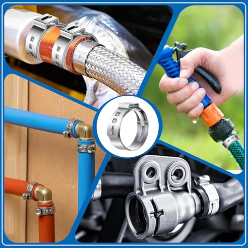 Image of 170Pcs 13 Sizes 304 Stainless Steel Single Ear Hose Clamps 5.3-31.6mm Crimp Hose Clamps Assortment Kit Perfect for Automotive /Home Appliance /Water Pipe and Fuel Line