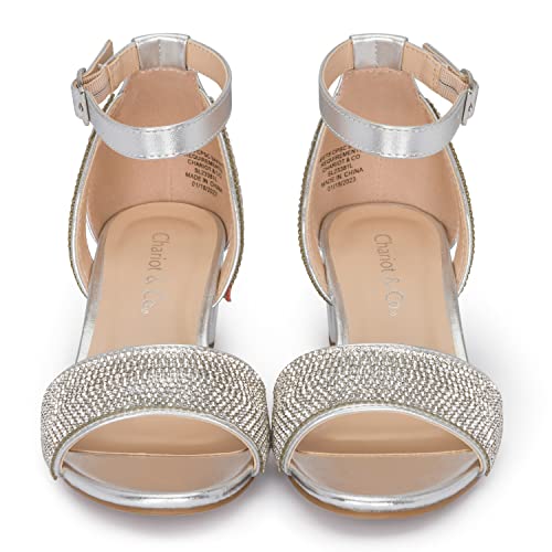 Chariot & Co -Slide-IIS- Girls/Kids/Children Rhinestone Open Toe Ankle Strap Block Party/Event/Dance Heeled Sandals4