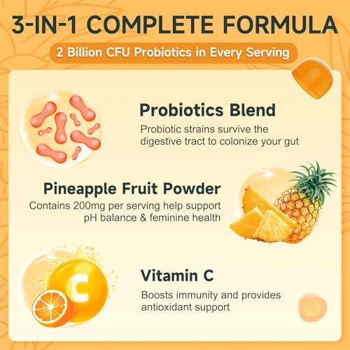 Image of NATURE TARGET pH Balance Gummies for Women, 90 Count, Pineapple Flavor | Pineapple Probiotic Gummies for Women Vaginal Odor Control & Flora Balance, 0 added sugar, with Vitamin C for Immune Support