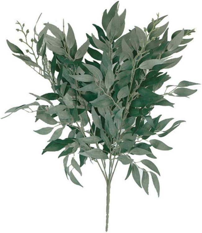 Sanwood 1Pc Artificial White Willow Foliage Leaf for DIY Wedding Bouquets Centerpieces Bridal Shower Party Home Decorations Grey White