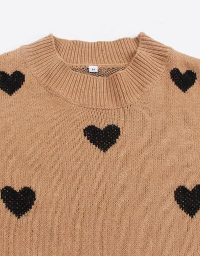 Image of Women's Long Sleeve Mock Neck Sweaters Loose Cute Heart Pullover Sweater