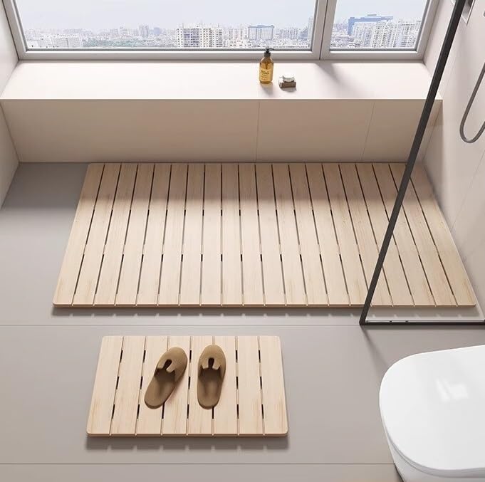 Square Teak Wood Shower Mat 20 24 26 30 32 36 40 44 Inch, Waterproof Bathroom Floor Mats Or Bathroom, Bathtub, Spa, Sauna, Pool, Indoor and Outdoor Use,Customizable Size(32x32in(81x81cm))