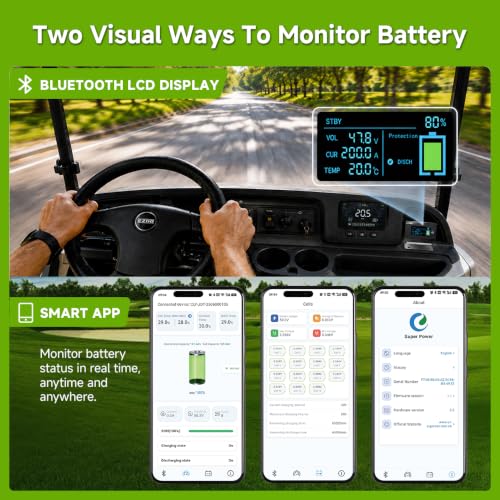 Image of 51.2V 100Ah LiFePO4 Lithium Golf Cart Battery -- Built-in 200A BMS, 58.4V 18A Charger, Bluetooth APP & LCD Display | 300A Peak & 5.12kWh Power, 4000+ Cycles & 3‑Year Warranty