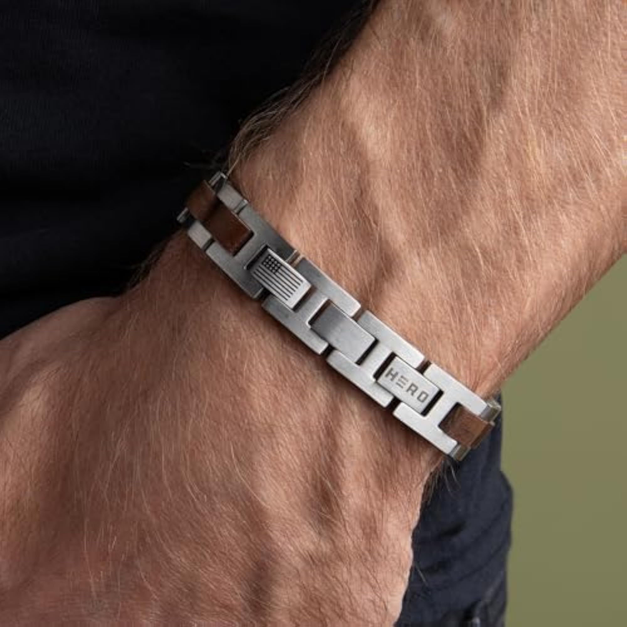 Bowie Frontiersman Men's Bracelet, Stainless Steel & Wood