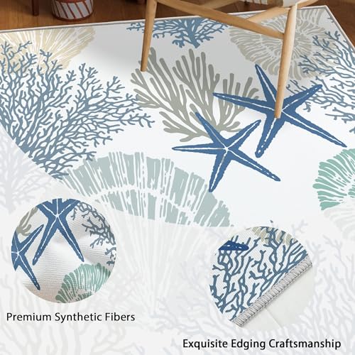 Tritard Coastal Runner Rug 2x6 Nautical Kitchen Hallway Rugs Beach Themed Non-Slip Indoor Floor Mat Machine Washable Rugs Carpet for Bathroom Living Room Bedroom Laundry Room Entryway, Blue - Image 4