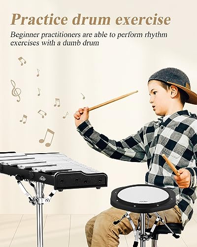 Image of Eastar Advanced 32 Note Glockenspiel Xylophone Bell Kit Beginner Students, Percussion Kit with 8'' Drum Practice Pad, Adjustable Stand, Glockenspiel Stick, Drum Sticks and Carrying Bag