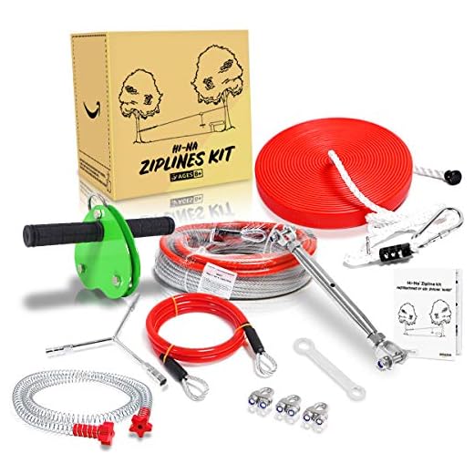 Hi-Na Zipline 120ft Zipline Kits for Backyard Zipline for Kids Zipline with Swing for Kids Ziplines for Backyards Zipline 120 Foot Zip Line Kit Zip Line Play Set Zipline for Kids